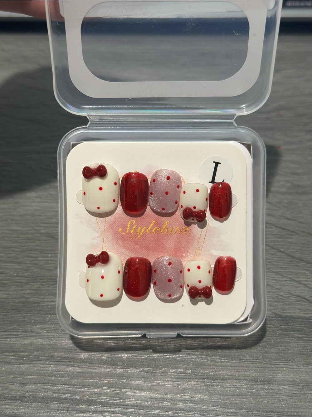 Red & White Polka Dot Bow Press-On Nails
